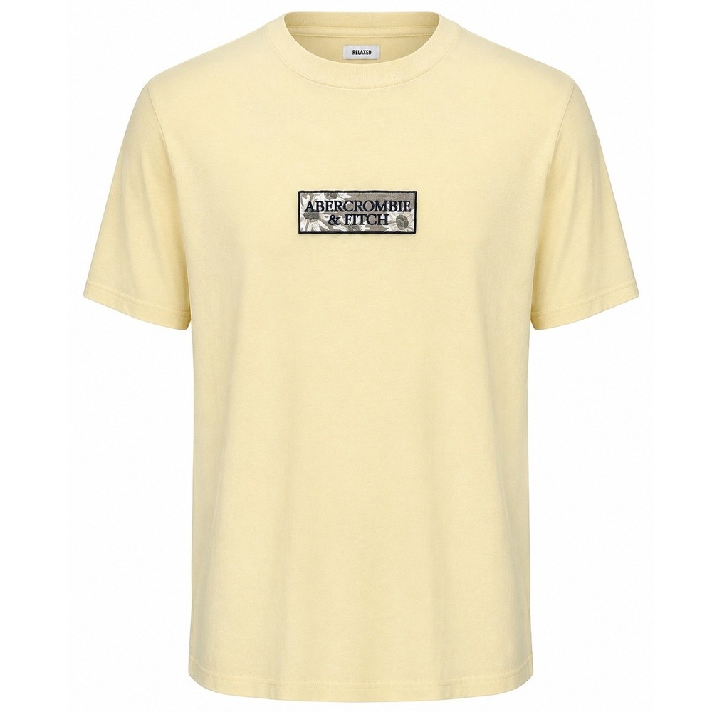 Abercrombie & Fitch Floral Box Logo Relaxed T-Shirt Yellow Sz M